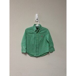 Ralph Lauren Toddler Boys Green Gingham Long Sleeve Button Down Shirt 2T